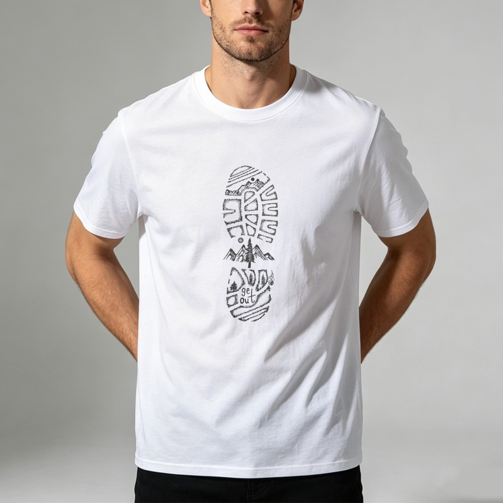 Outdoor Adventure Quotes Short - Camiseta com estampa de paisagem montanhosa,